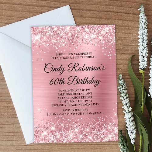 Pale Pink Glitter and Foil 60th Birthday Invitation