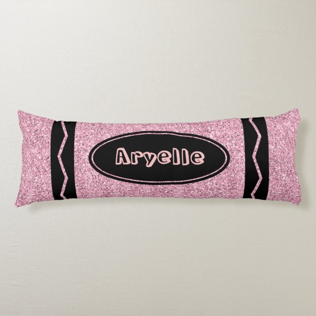 Pale Pink Glitter Crayon Custom Name Body Pillow (Front)