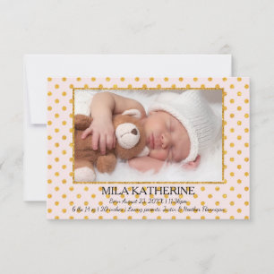 Pale Pink Gold Glitter Dots-3x5 Birth Announcement