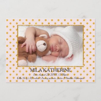 Pale Pink Gold Glitter Dots - Birth Announcement by Midesigns55555 at Zazzle