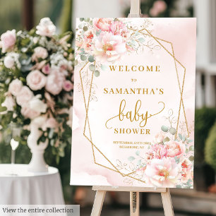 Pale pink gold glitter floral baby shower welcome foam board
