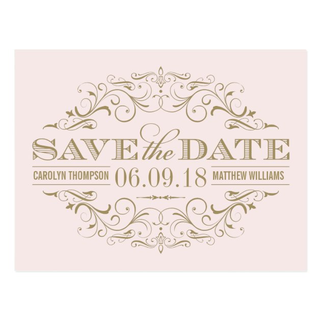 Pale Pink Gold Save The Date | Swirl And Flourish Postcard
