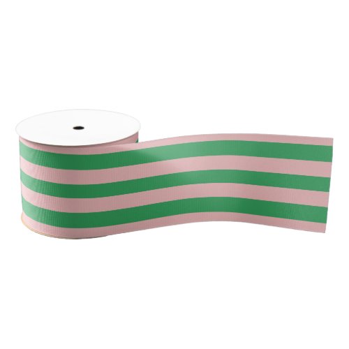 Pale Pink  Green Striped  Any Length  Grosgrain Ribbon