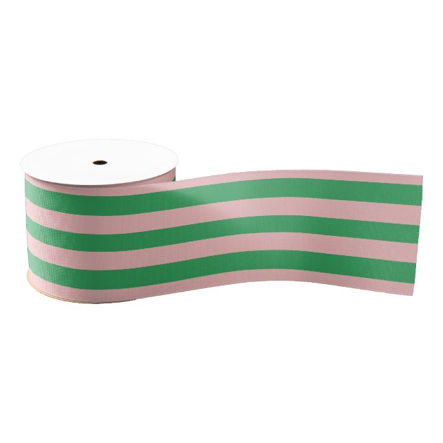 Pale Pink & Green Striped | Any Length | Grosgrain Ribbon (Spool)