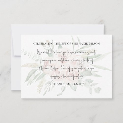 Pale Pink  Grey Funeral Bereavement Modern Font T Thank You Card