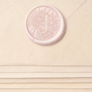 Pale Pink Grunge with Name and Chrysanthemums Wax Seal Sticker