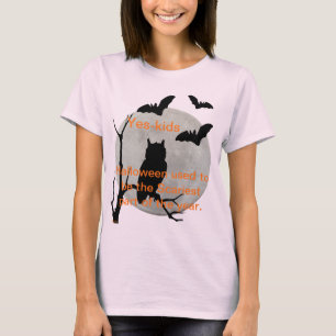 Pale Pink Halloween Owl & Bats T-Shirt