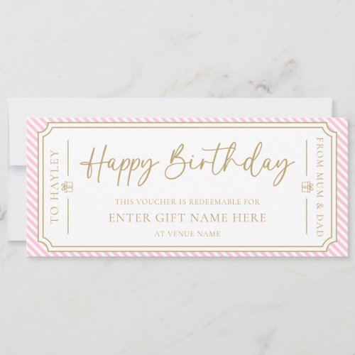 Pale Pink Happy Birthday Gift Voucher Card