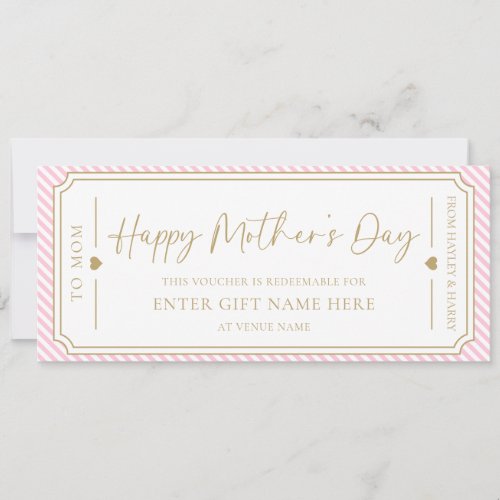 Pale Pink Happy Mothers Day Gift Voucher Card