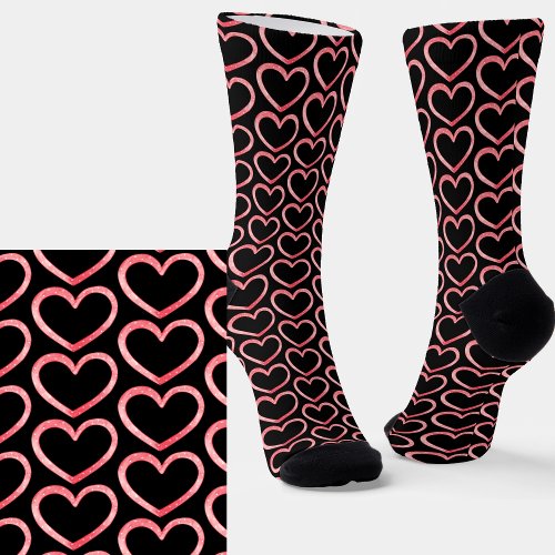Pale Pink Hearts on Black  Socks
