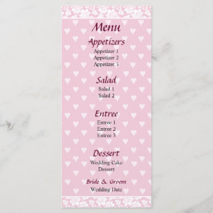 Pale Pink Hearts Wedding Menu