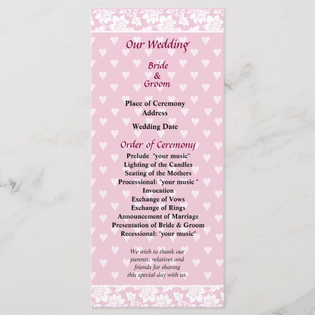 Pale Pink Hearts Wedding Program (Front)