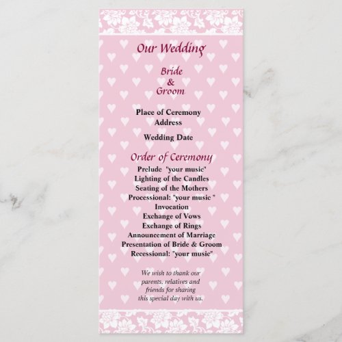 Pale Pink Hearts Wedding Program