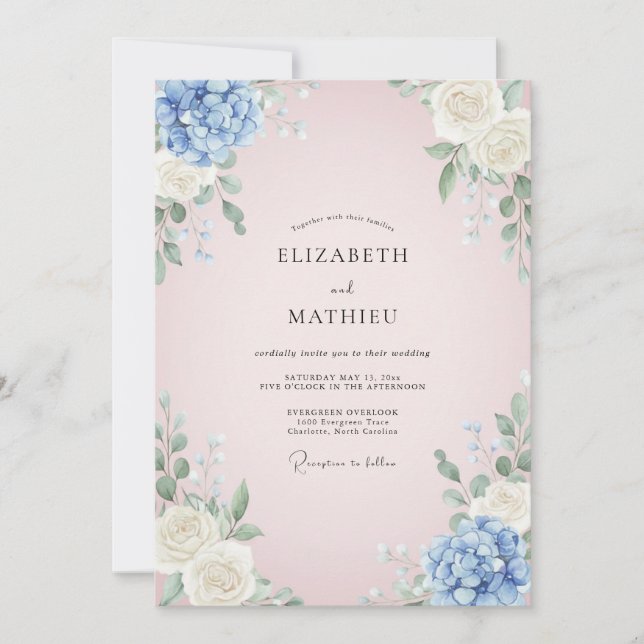 Pale Pink Hydrangea Eucalyptus Wedding Invitation (Front)
