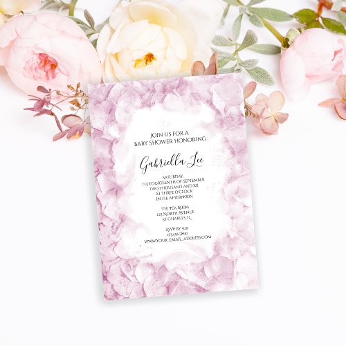 Pale Pink Hydrangea Flower Watercolor Baby Shower Invitation