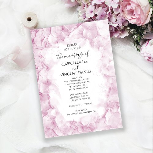 Pale Pink Hydrangea Flowers Watercolor Wedding Invitation