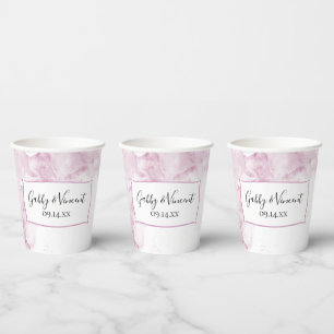 Pale Pink Hydrangea Flowers Watercolor Wedding  Paper Cups