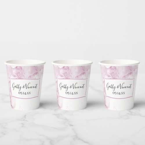 Pale Pink Hydrangea Flowers Watercolor Wedding  Paper Cups