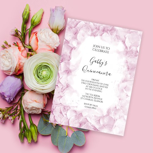 Pale Pink Hydrangea Watercolor Quinceanera Party  Invitation