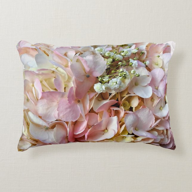 Pale Pink Hydrangea With Baby Breath Accent Pillow (Front)