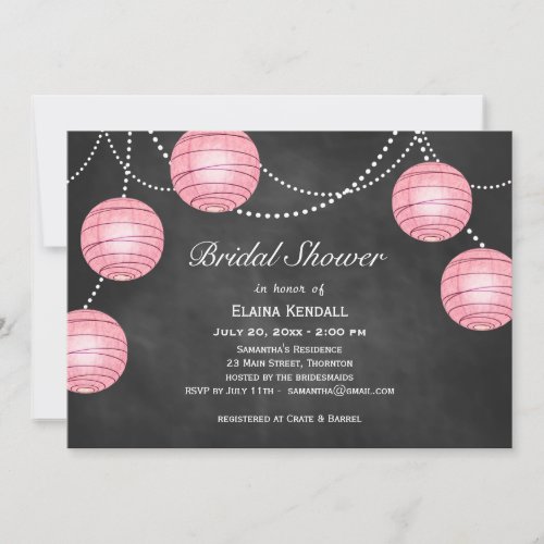 Pale Pink Lanterns on Chalk Bridal Shower Invite
