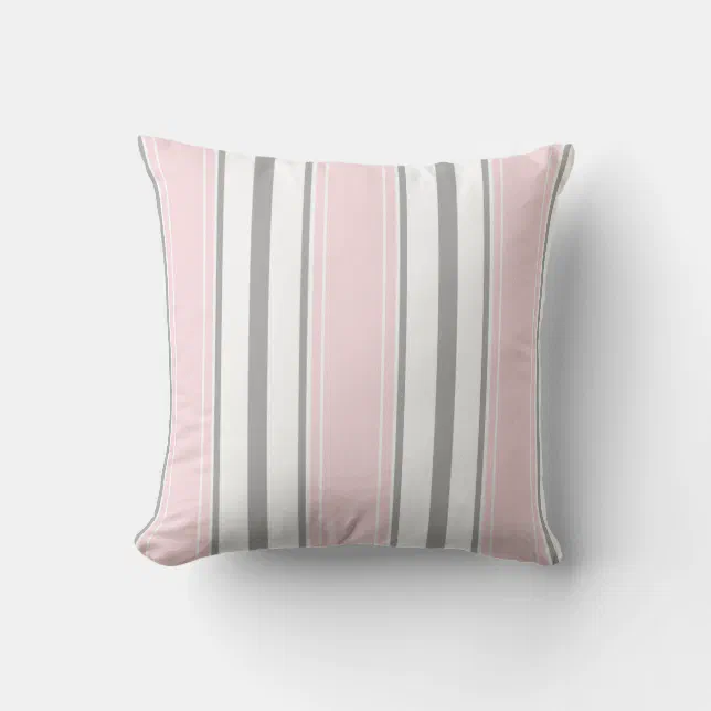 Pale Pink Light Gray White Stripes Pattern | Throw Pillow | Zazzle