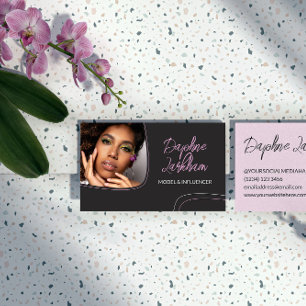 Pale Pink Lines Photo Signature Script QR Code Business Card