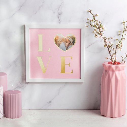 Pale Pink Love Heart_Shaped Photo Romantic Gold Foil Prints