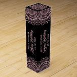 Pale Pink Mandala on Black Damasks Background Wine Box<br><div class="desc">Pale pink ornate mandala over a black and dark gray monochromatic background. Customizable text in a matching pale pink color-happy birthday.</div>