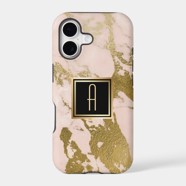 Pale Pink Marble Gold Monogram Case-Mate iPhone Case (Back)