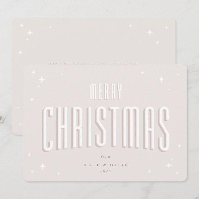 Pale Pink Merry Christmas Retro Stars Flat Holiday Card (Front/Back)