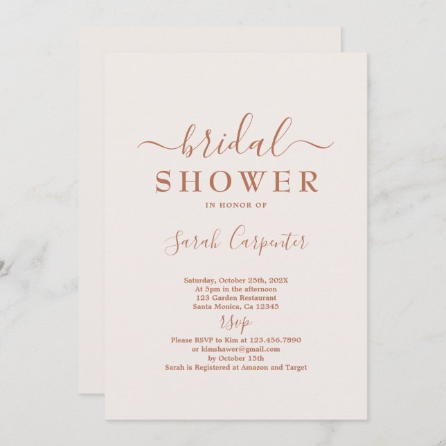 Pale Pink Minimal Boho Bridal Shower Invitation (Front/Back)