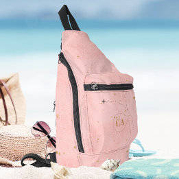 Pale Pink Minimalist Golden Monogram Airplane Sling Bag