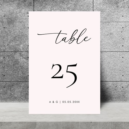 Pale Pink Minimalist Modern Script Wedding Table Number