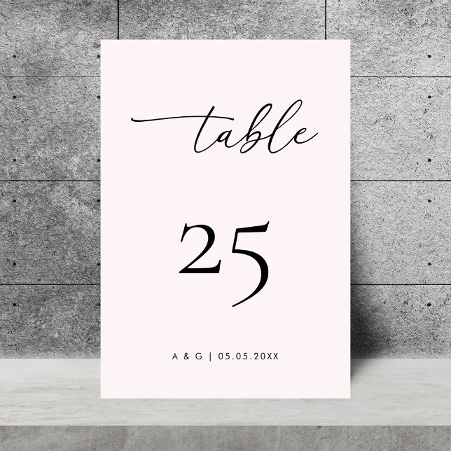 Pale Pink Minimalist Modern Script Wedding Table Number (Creator Uploaded)