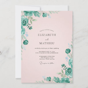 Pale Pink Mint Leafy Wedding Invitation