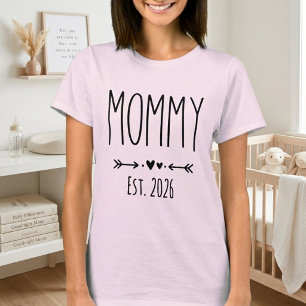 Pale Pink Mommy Est Year Tall Lettering Design T-Shirt