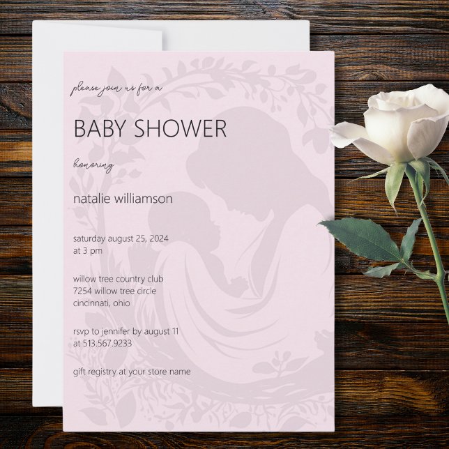 Pale Pink Mother & Child Silhouette Baby Shower Invitation (Available in additional colors. )