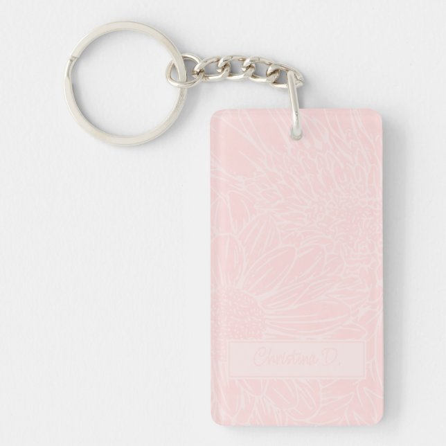 Pale Pink on Pink Chrysanthemums with Name Photo  Keychain (Front)
