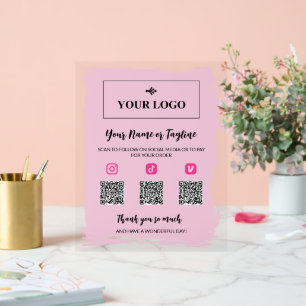 Pale Pink Paint Your Logo Social Media Payment Acrylic Sign