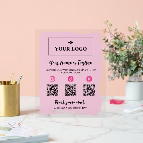 Pale Pink Paint Your Logo Social Media Payment Acrylic Sign