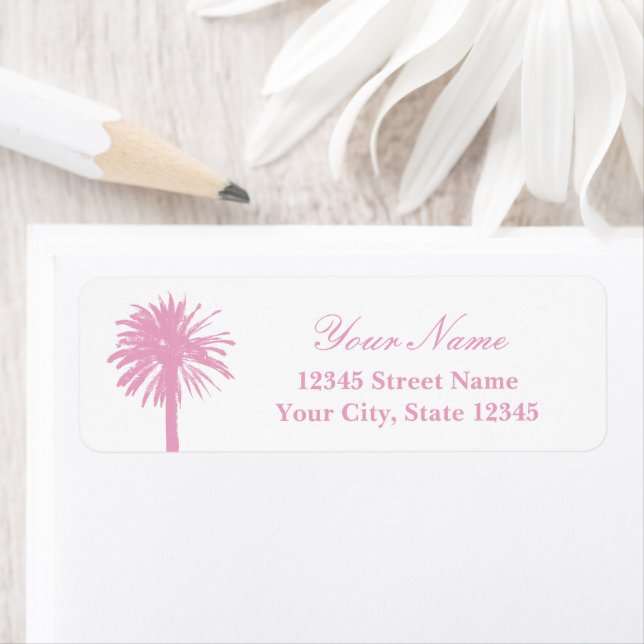 Pale pink palm tree logo address labels (Insitu)