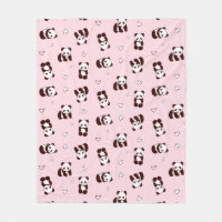 Pale Pink Panda Heart Fleece Blanket