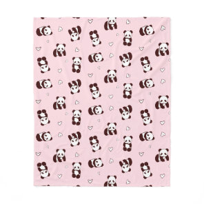Pale Pink Panda Heart Fleece Blanket