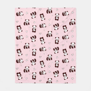 Pale Pink Panda Heart Fleece Blanket