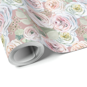 Pale pink peach watercolor roses Blush roll of  Wrapping Paper