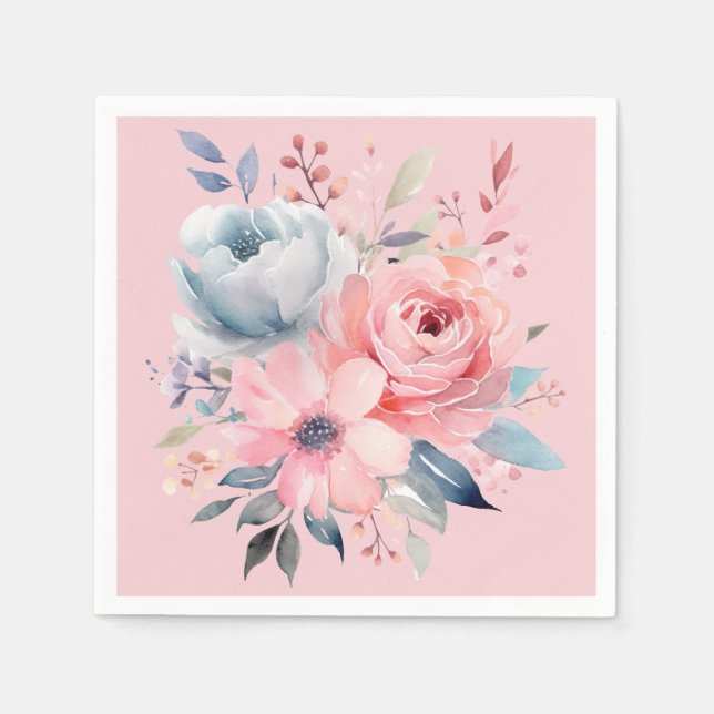 Pale Pink Peonies Bouquet Shower Napkins (Front)