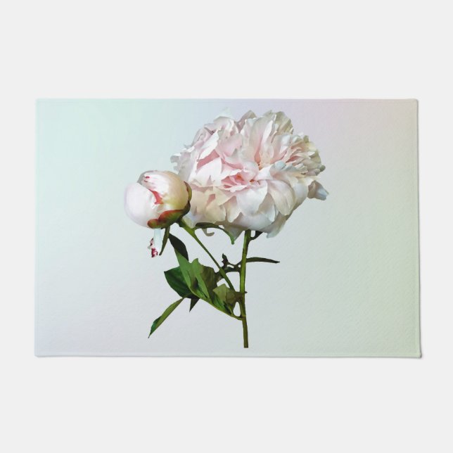Pale Pink Peony and Bud Doormat (Front)