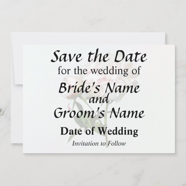 Pale Pink Peony and Bud Save The Date (Front)