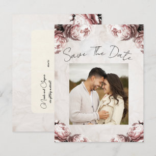 Pale Pink Peony Flowers Vintage Save the Date Announcement Postcard